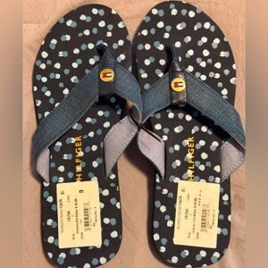 TOMMY HILFIGER Blue Denim Polka Dot Flip Flop / Thong / Slipper Sandals Size 7
